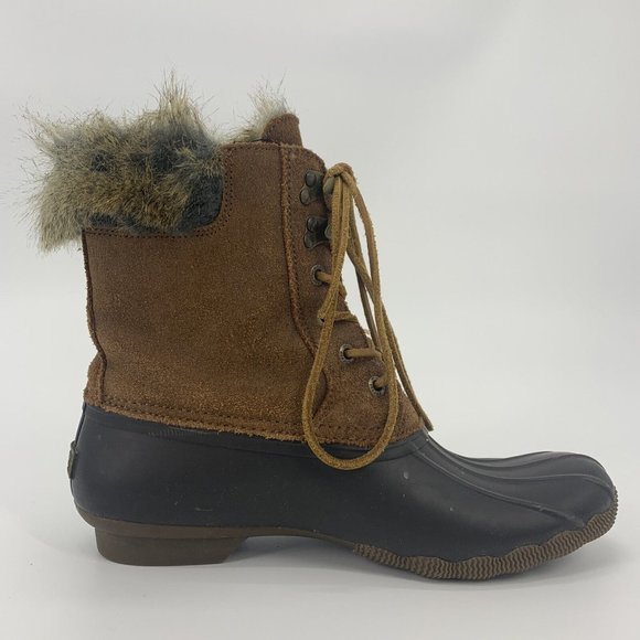 Women's Sperry Duck Boots Faux Fur Lace Up 9 M‎ Brown STS93846 Waterproof Rain - Picture 1 of 10
